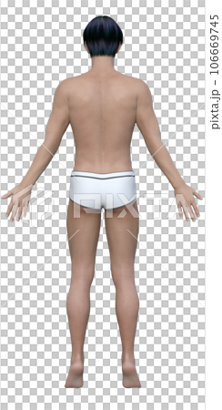 Full body backward illustration of a shirtless man in underwear Full body backward illustration of a shirtless man in underwear 106669745