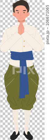 Cultural Diversity concept. Thai Man in Traditional Dress Offering Sawasdee Greeting. Sawasdee Greeting in Thai Tradition. 106671065