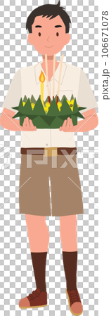 Thai Krathong Festival Illustration. Thai Student boy holding Krathong.   Loy Krathong Traditional Festival in Thailand 106671078