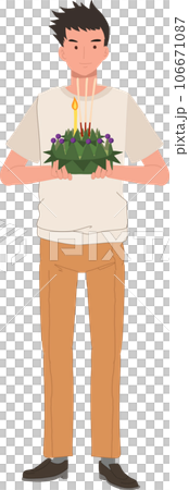 Thai Krathong Festival Illustration. A man holding Krathong. Loy Krathong Traditional Festival in Thailand 106671087