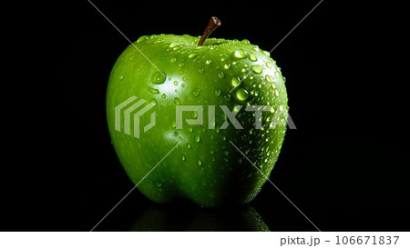 Green apple on a black background. Tasty and juicy. 106671837