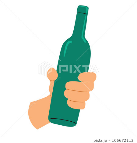 Vector illustration of male hand holding a full beer open bottle. Cheers toast isolated on white background Vector illustration of male hand holding a full beer open bottle. Cheers toast isolated on white background 106672112