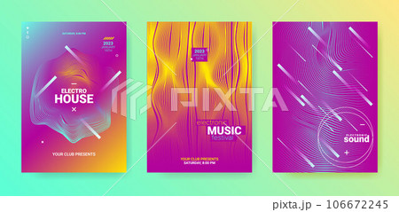 Dance Music Flyer Set. Electronic Party Cover. Abstract 3d Dance Music Flyer Set. Electronic Party Cover. Abstract 3d 106672245