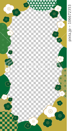 Plum and Japanese Pattern Japanese Style New Year Banner Frame Background/Vertical/Transparent/Green 106672353