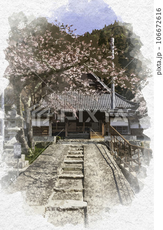 水彩画風 智頭宿 光専寺 鳥取県八頭郡智頭町 水彩画風 智頭宿 光専寺 鳥取県八頭郡智頭町 106672616
