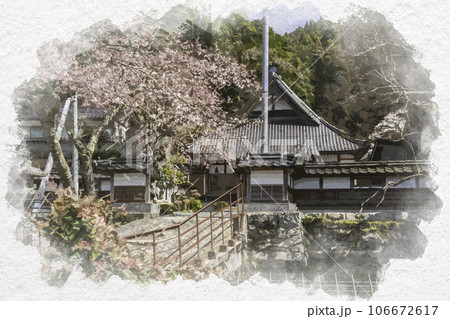 水彩画風　智頭宿　光専寺　鳥取県八頭郡智頭町 106672617