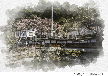 水彩画風 智頭宿 光専寺 鳥取県八頭郡智頭町 水彩画風 智頭宿 光専寺 鳥取県八頭郡智頭町 106672618