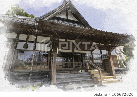 水彩画風　智頭宿　光専寺　鳥取県八頭郡智頭町 106672620