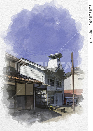 水彩画風　智頭宿　消防屯所　鳥取県八頭郡智頭町 106672678