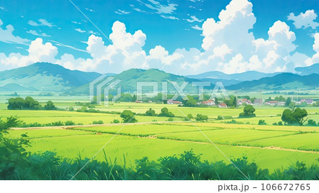 眼下に広がる田園風景_3　Generative AI 106672765