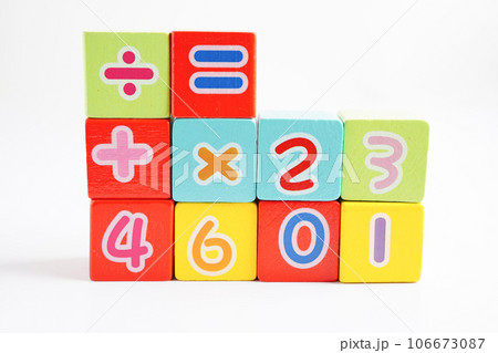 Number wood block cubes for learning Mathematic, education math concept. Number wood block cubes for learning Mathematic, education math concept. 106673087