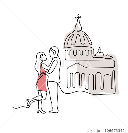 Romantic couple in Rome continuous line vector illustration Romantic couple in Rome continuous line vector illustration 106673332