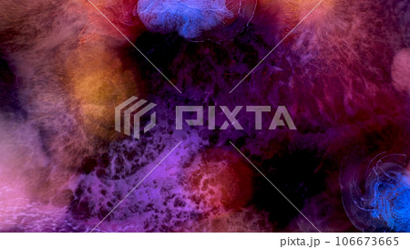 暗闇に光る紫の炎のテクスチャ背景。水彩抽象画像。 106673665