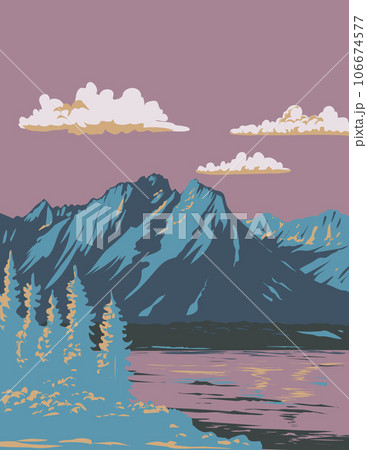 Jackson Lake in Grand Teton National Park Wyoming USA WPA Art Poster 106674577
