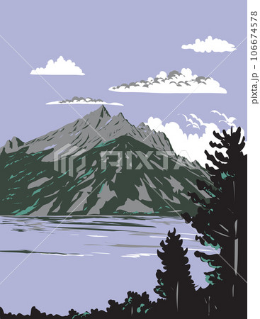 Jenny Lake in Grand Teton National Park Wyoming USA WPA Art Poster 106674578
