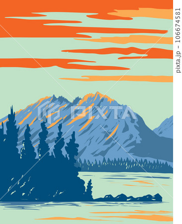 Leigh Lake in Grand Teton National Park Wyoming USA WPA Art Poster 106674581