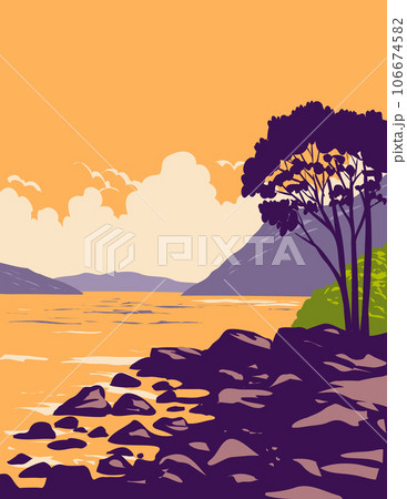 Loch Ness and the Caledonian Canal in Scottish Highlands of Scotland WPA Art Deco Poster Loch Ness and the Caledonian Canal in Scottish Highlands of Scotland WPA Art Deco Poster 106674582