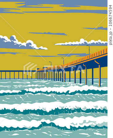 Ocean Beach Municipal Pier or OB Pier in San Diego County California WPA Poster Art Ocean Beach Municipal Pier or OB Pier in San Diego County California WPA Poster Art 106674594