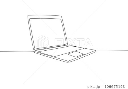 One continuous line drawing of computer laptop, and a cup of coffee. Vector illustration One continuous line drawing of computer laptop, and a cup of coffee. Vector illustration 106675198