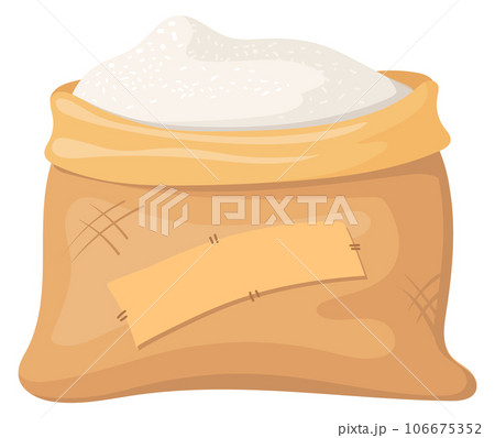 Sugar in canvas bag. Burlap sack with white powder Sugar in canvas bag. Burlap sack with white powder 106675352