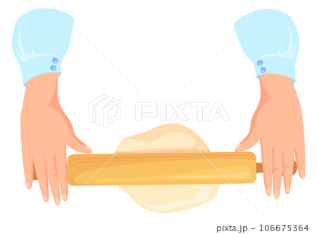 Rolling dough with wooden pin. Baking carton icon 106675364