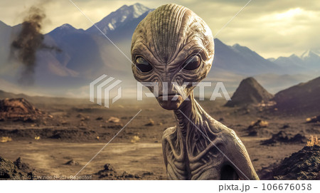 an alien on a distant planet in space 106676058