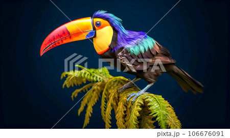 toucan on a tree branch in the forest, blue background toucan on a tree branch in the forest, blue background 106676091