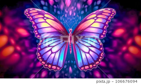 colorful butterfly glows with neon light 106676094