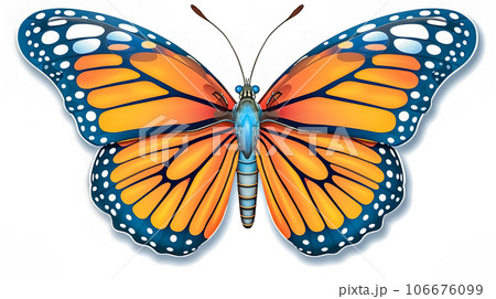 drawn orange butterfly on white paper 106676099