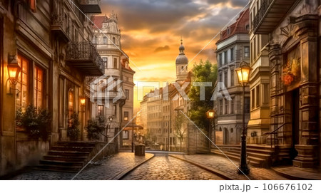 night streets of a historic European city night streets of a historic European city 106676102
