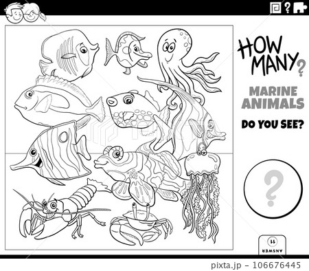 counting cartoon marine animals educational activity coloring page counting cartoon marine animals educational activity coloring page 106676445
