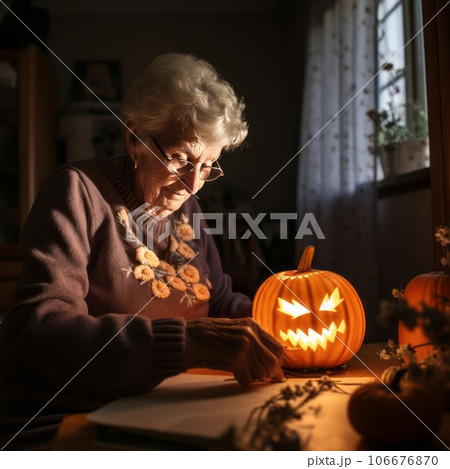 Halloween preparation - grandma - warm light 106676870