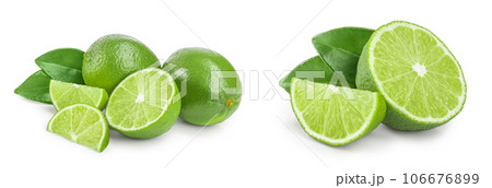lime with half and leaf isolated on white background 106676899