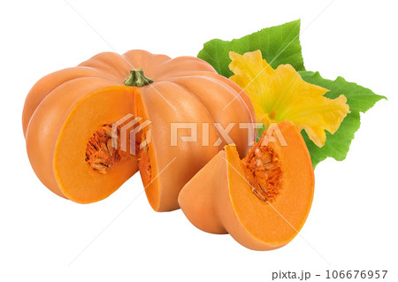 Fresh orange pumpkin isolated on white background with clipping path and full depth of field Fresh orange pumpkin isolated on white background with clipping path and full depth of field 106676957