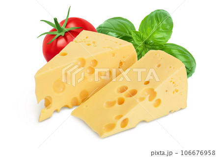 piece of cheese isolated on white background with clipping path and full depth of field piece of cheese isolated on white background with clipping path and full depth of field 106676958