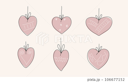 Set of hand drawn hearts in cartoon style. Vector illustration. 106677152