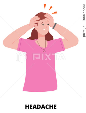 Headache medical illustration. Woman with migraine. Head pain 106677288