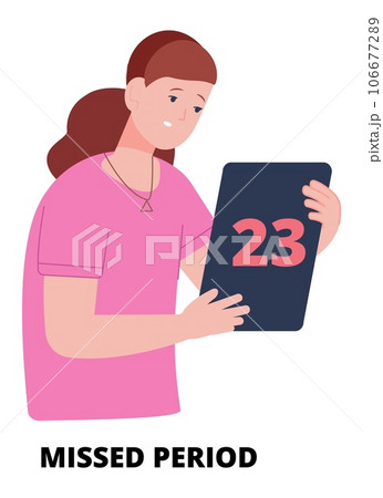 Missed period concept. Woman with cycle delay. Female health 106677289