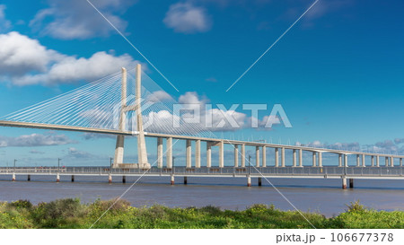 The Vasco da Gama Bridge timelapse hyperlapse in Lisbon, Portugal The Vasco da Gama Bridge timelapse hyperlapse in Lisbon, Portugal 106677378