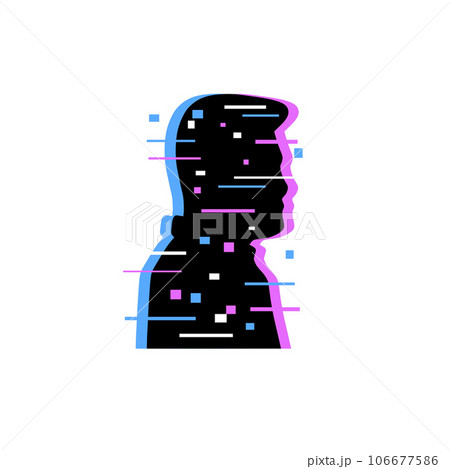Distorted Glitch Avatar. Digital Silhouette of people. Retro glow VHS effect Human. Cyber profile of computer user. Anonymous hacker avatar isolated on white background 106677586
