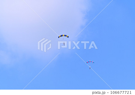 爽やかな青空の中スカイダイビングを楽しむ人たち 106677721
