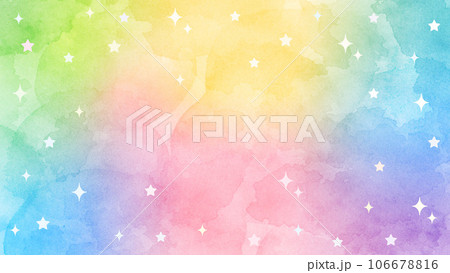 水彩風のカラフルなグラデーションの背景と星とキラキラのイラスト アスペクト比16:9バージョン 水彩風のカラフルなグラデーションの背景と星とキラキラのイラスト アスペクト比16:9バージョン 106678816