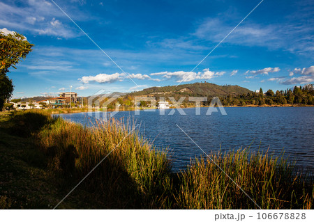 Sochagota artificial lake built in 1956 to provide tourism potential for the municipality of Paipa, in the department of Boyaca, northeastern Colombia. 106678828