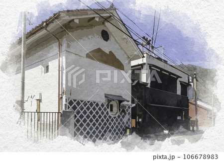 水彩画風　智頭宿　諏訪酒造　鳥取県八頭郡智頭町 106678983