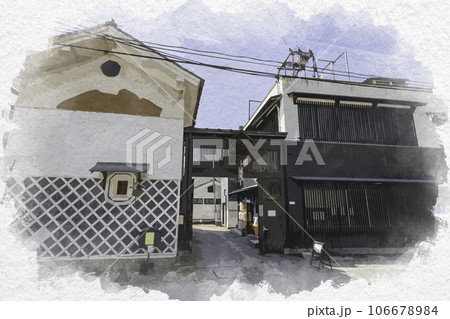 水彩画風　智頭宿　諏訪酒造　鳥取県八頭郡智頭町 106678984