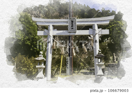 水彩画風　智頭宿　諏訪神社　鳥居　鳥取県八頭郡智頭町 106679003