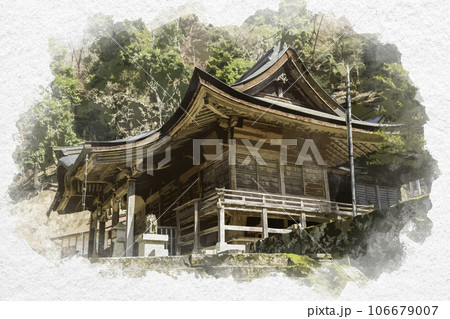 水彩画風　智頭宿　諏訪神社　拝殿　鳥取県八頭郡智頭町 106679007