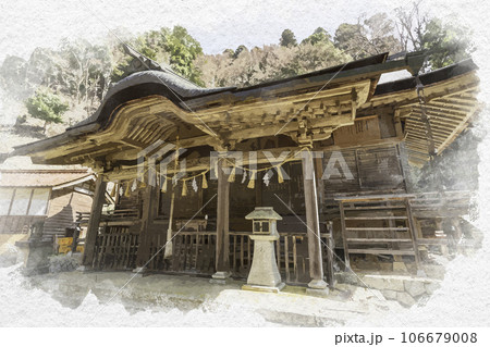 水彩画風　智頭宿　諏訪神社　拝殿　鳥取県八頭郡智頭町 106679008