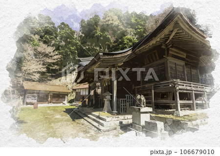 水彩画風　智頭宿　諏訪神社　拝殿　鳥取県八頭郡智頭町 106679010