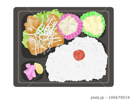 テイクアウトの鶏の唐揚げ弁当(手描き) テイクアウトの鶏の唐揚げ弁当(手描き) 106679019